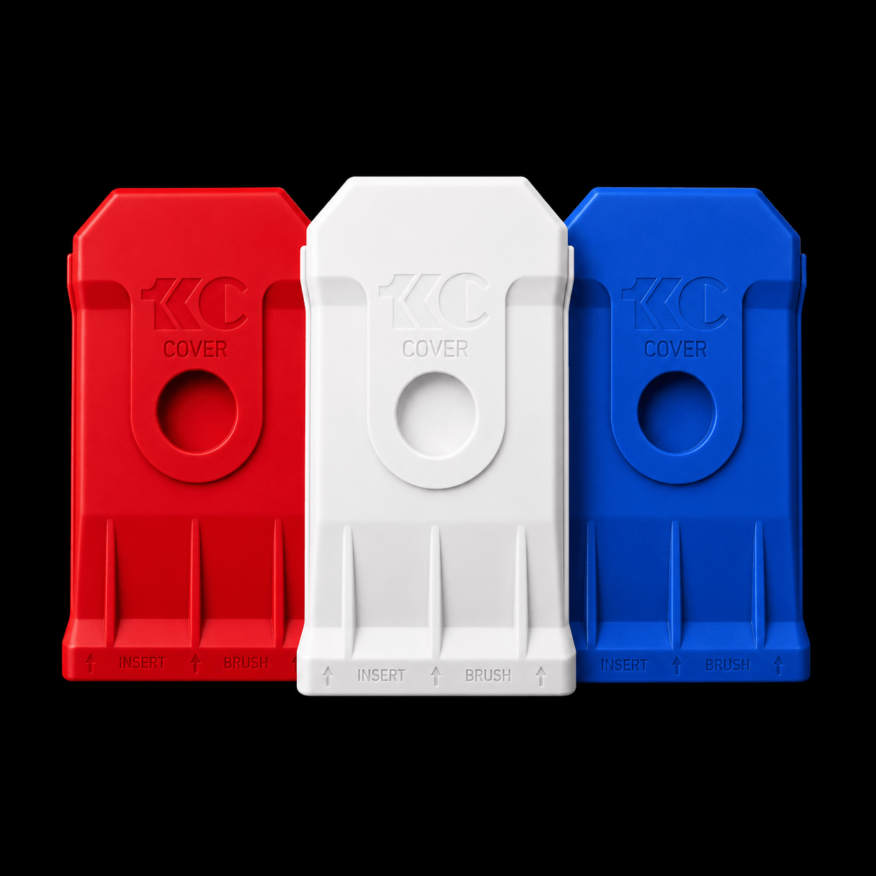 Red, white, and blue reusable silicone paint brush covers for keeping brushes fresh between coats